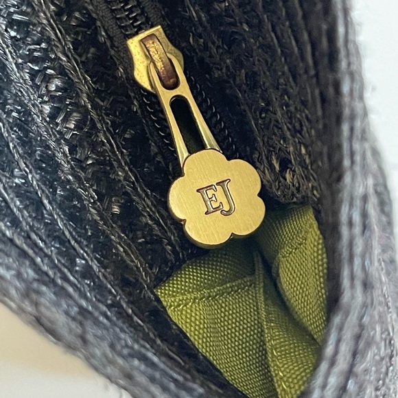 Eric Javitz black straw tote bag with leather handles squishee - Picture 5 of 14